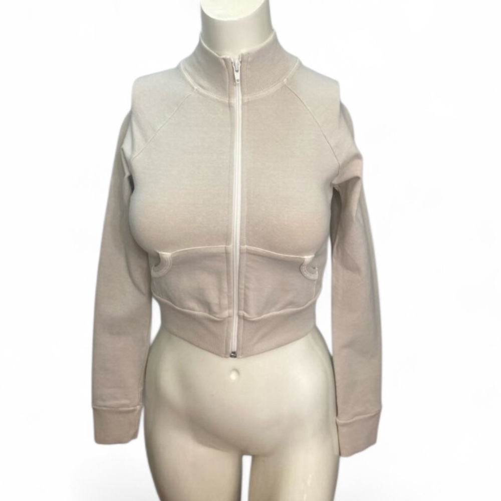 SKIMS Size XS basic sweater outdoor track jacket ap-zip-1120 bone beige NWT
